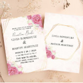 Moderne Roze Bloemen Goud Spaans Nuestra Boda Kaart