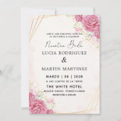 Moderne Roze Bloemen Goud Spaans Nuestra Boda Kaart (Voorkant)