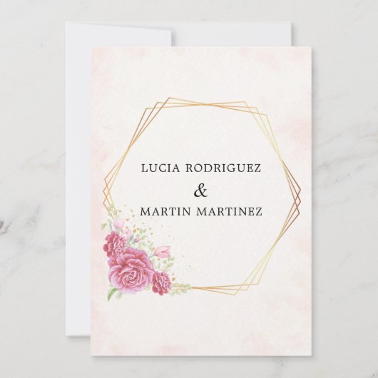 Moderne Roze Bloemen Goud Spaans Nuestra Boda Kaart (Achterkant)
