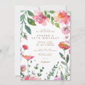 Moderne Roze Bloemen Gouden Tuin Verjaardagsfeest Kaart (Voorkant)