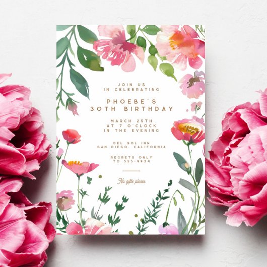 Moderne Roze Bloemen Gouden Tuin Verjaardagsfeest Kaart