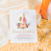 Moderne roze bloemen & goudglitter Brunch en bubbe Uitnodiging Briefkaart