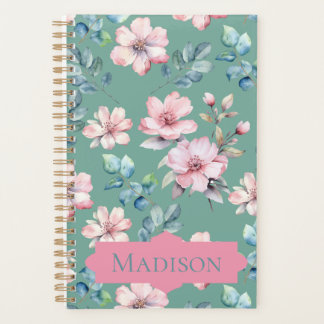 Moderne Roze Bloemen Greenery Planner