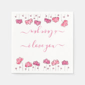 Moderne roze bloemen, ik hou van je servet (Voorkant)