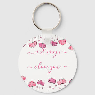 Moderne roze bloemen, ik hou van je sleutelhanger