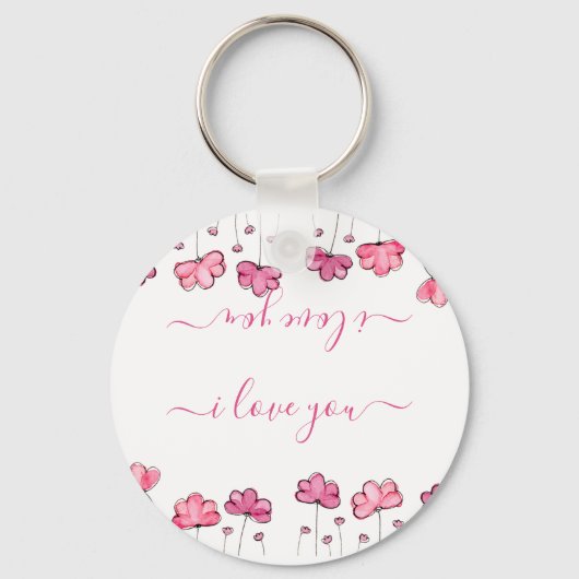 Moderne roze bloemen, ik hou van je sleutelhanger (Voorkant)