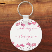 Moderne roze bloemen, ik hou van je sleutelhanger (Voorkant)