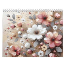 Moderne roze bloemen kalender
