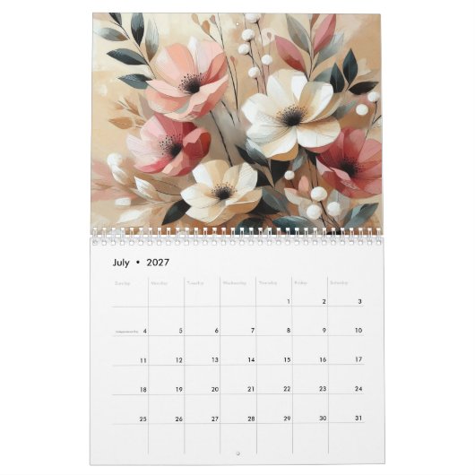 Moderne roze bloemen kalender (Jul 2027)