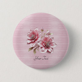 Moderne roze bloemen knop ronde button 5,7 cm