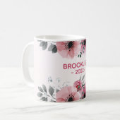 Moderne roze bloemen koffiemok (Voorkant links)