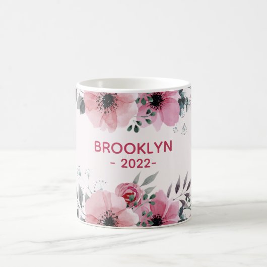 Moderne roze bloemen koffiemok (Center)