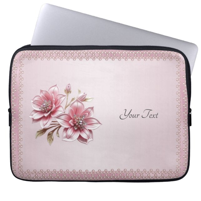 Moderne Roze Bloemen Laptop Hoes (Voorkant)