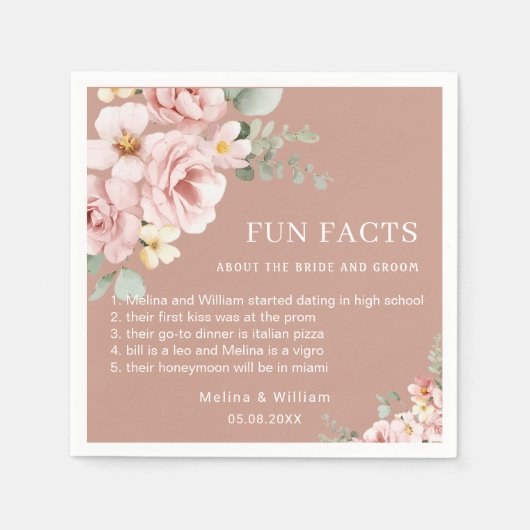 Moderne Roze Bloemen Leuke Feiten Trouwen Servet (Voorkant)
