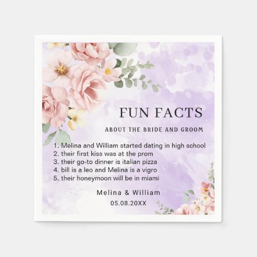 Moderne Roze Bloemen Leuke Feiten Trouwen Servet (Voorkant)