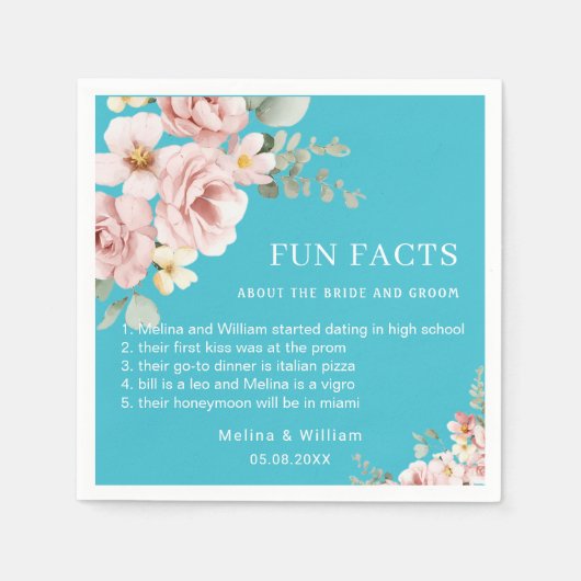 Moderne Roze Bloemen Leuke Feiten Trouwen Servet (Voorkant)