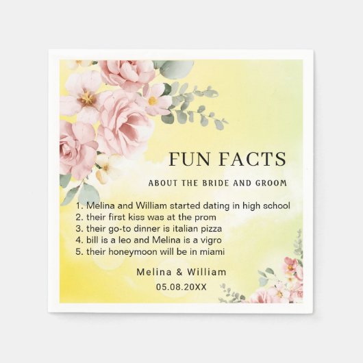 Moderne Roze Bloemen Leuke Feiten Trouwen Servet (Voorkant)