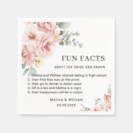 Moderne Roze Bloemen Leuke Feiten Trouwen Servet (Voorkant)