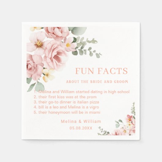 Moderne Roze Bloemen Leuke Feiten Trouwen Servet (Voorkant)