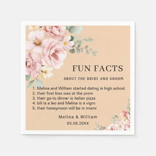 Moderne Roze Bloemen Leuke Feiten Trouwen Servet (Voorkant)