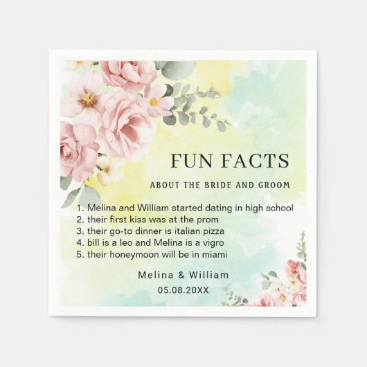 Moderne Roze Bloemen Leuke Feiten Trouwen Servet (Voorkant)