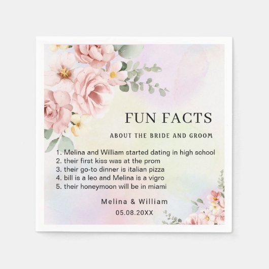 Moderne Roze Bloemen Leuke Feiten Trouwen Servet (Voorkant)