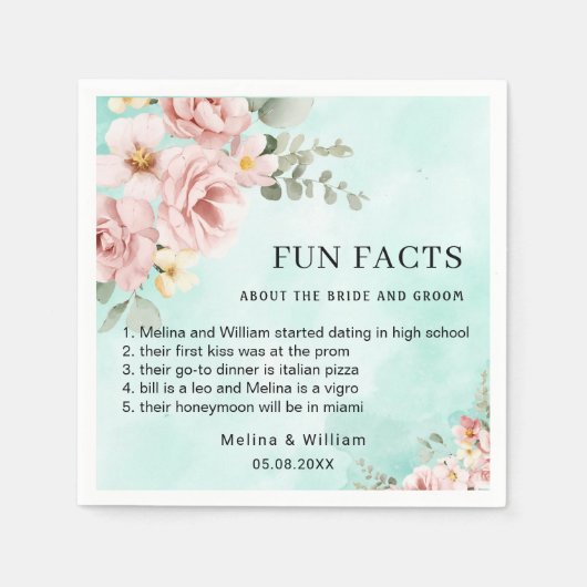 Moderne Roze Bloemen Leuke Feiten Trouwen Servet (Voorkant)