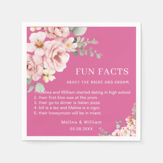 Moderne Roze Bloemen Leuke Feiten Trouwen Servet (Voorkant)