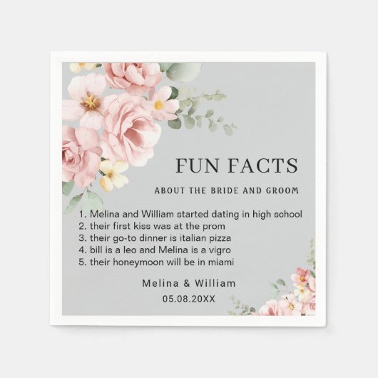 Moderne Roze Bloemen Leuke Feiten Trouwen Servet (Voorkant)