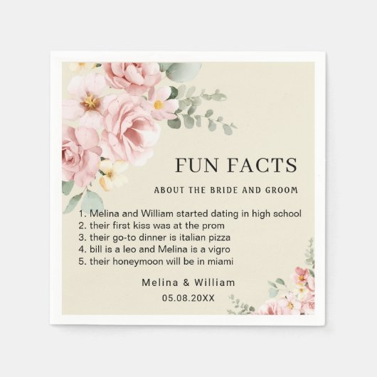 Moderne Roze Bloemen Leuke Feiten Trouwen Servet (Voorkant)