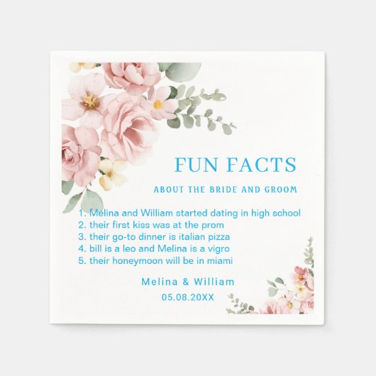 Moderne Roze Bloemen Leuke Feiten Trouwen Servet (Voorkant)