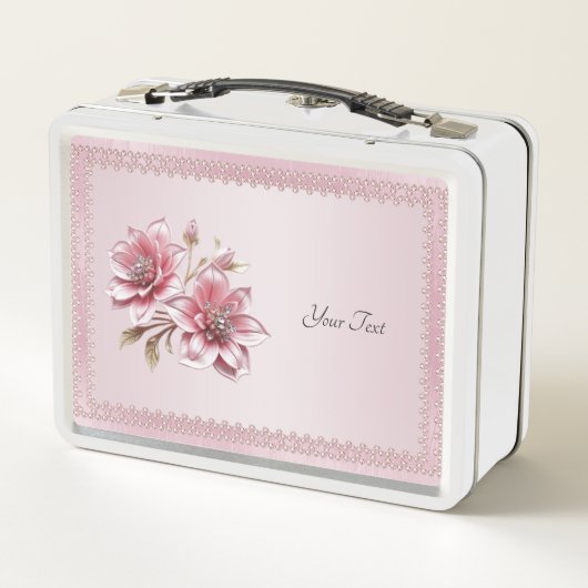 Moderne Roze Bloemen Lunchbox (Achterkant)