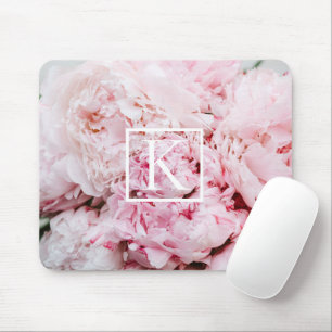 Moderne roze bloemen monogram Muismat