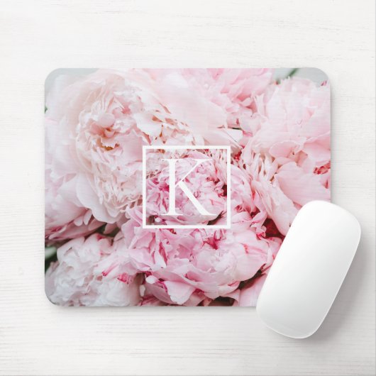 Moderne roze bloemen monogram Muismat (Met muis)