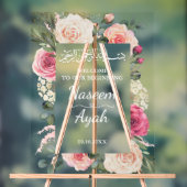 Moderne Roze Bloemen Moslim Islamitische Welkom In Acryl Bord (Neutraal)
