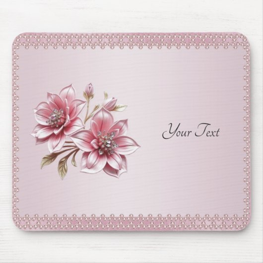 Moderne Roze Bloemen Muismat (Voorkant)