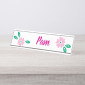 Moderne Roze Bloemen Naam Bureau Naambordje (Voorkant)