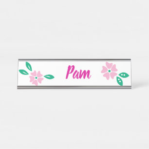 Moderne Roze Bloemen Naam Bureau Naambordje