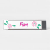 Moderne Roze Bloemen Naam Bureau Naambordje (Voorkant)