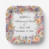 Moderne Roze Bloemen Nikah Moslim Uitnodiging Papieren Bordje (Voorkant)
