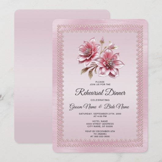 Moderne Roze Bloemen Oefenavondeten Kaart (Voorkant / Achterkant)