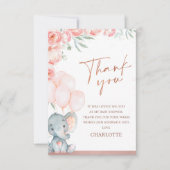 Moderne Roze Bloemen Oh Meisje Olifant Baby shower Bedankkaart (Voorkant)