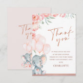 Moderne Roze Bloemen Oh Meisje Olifant Baby shower Bedankkaart (Voorkant / Achterkant)