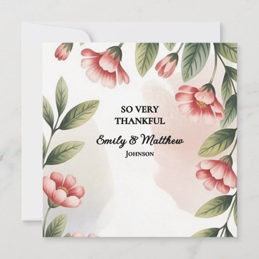 Moderne Roze Bloemen Ontwerper Dank u kaart (Voorkant)