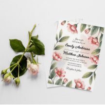 Moderne Roze Bloemen Ontwerper Huwelijksuitnodigin