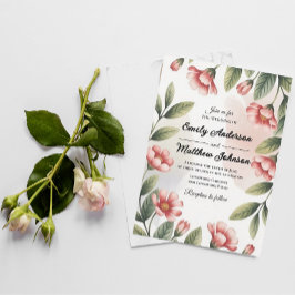 Moderne Roze Bloemen Ontwerper Huwelijksuitnodigin Kaart