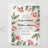 Moderne Roze Bloemen Ontwerper Huwelijksuitnodigin Kaart (Voorkant)