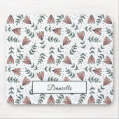 Moderne Roze Bloemen Patroon Naam Muismat (Voorkant)