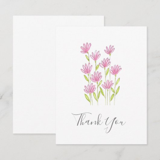 Moderne roze bloemen Pen en Waterverf Bedankkaart (Voorkant / Achterkant)