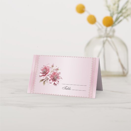 Moderne Roze Bloemen Place Card Plaatskaartje (Voorkant)